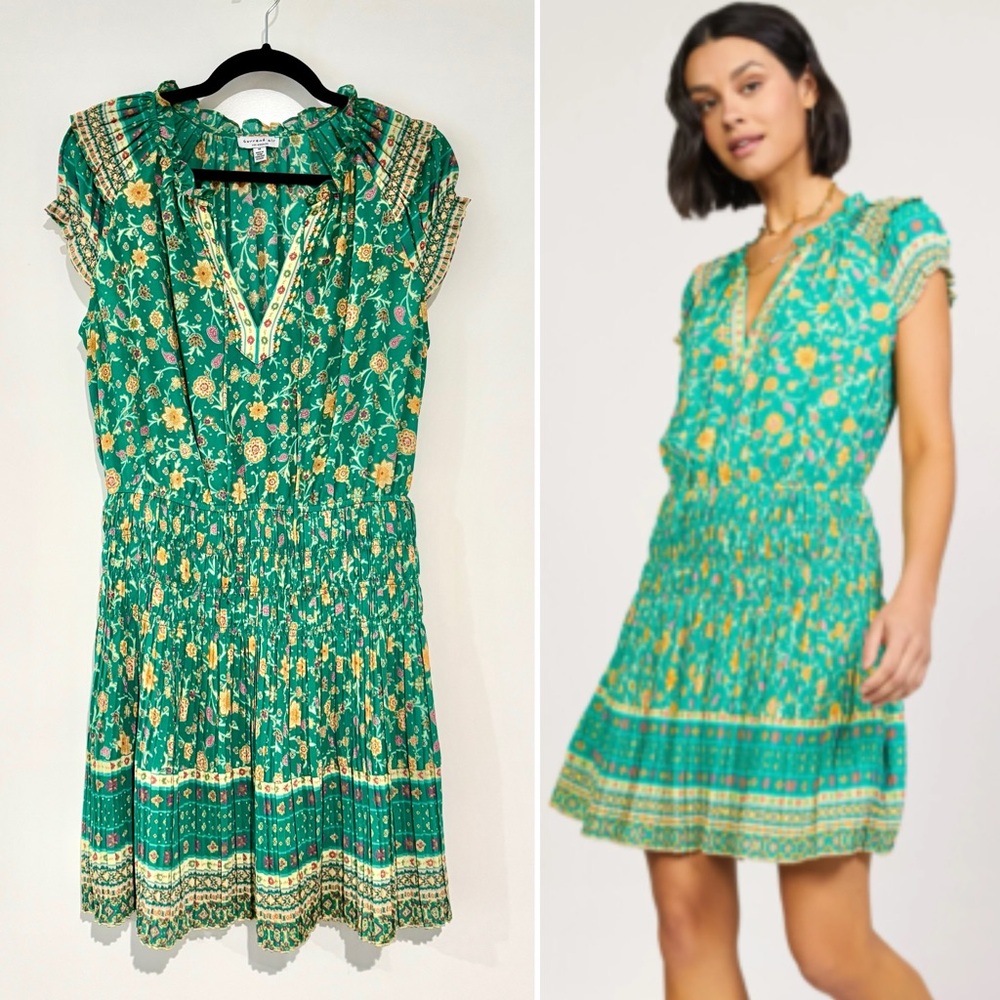 Green Floral Smocked Waist Dress